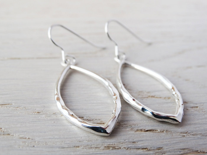 Silver Marquise Hoop Earrings - Sterling Silver