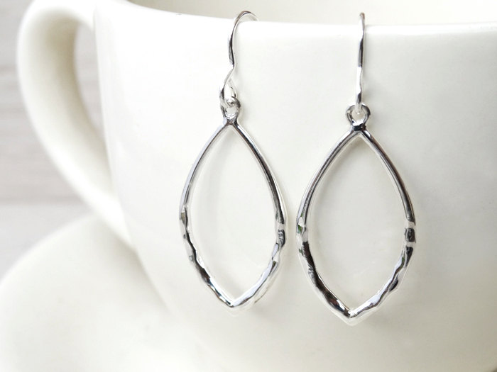 Silver Marquise Hoop Earrings - Sterling Silver