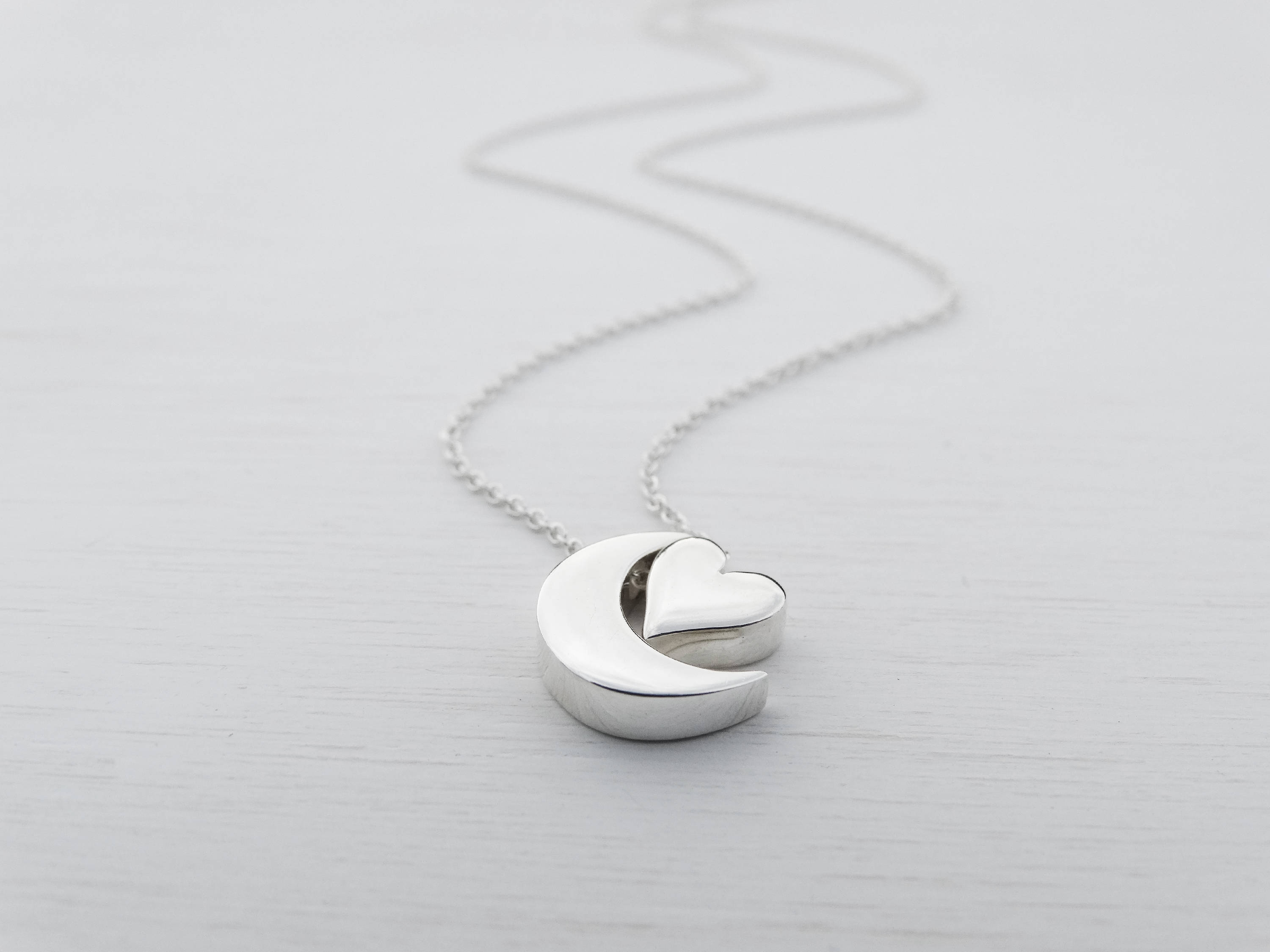Silver Moon &amp; Heart Necklace, Sterling Silver, Love You To The Moon And Back