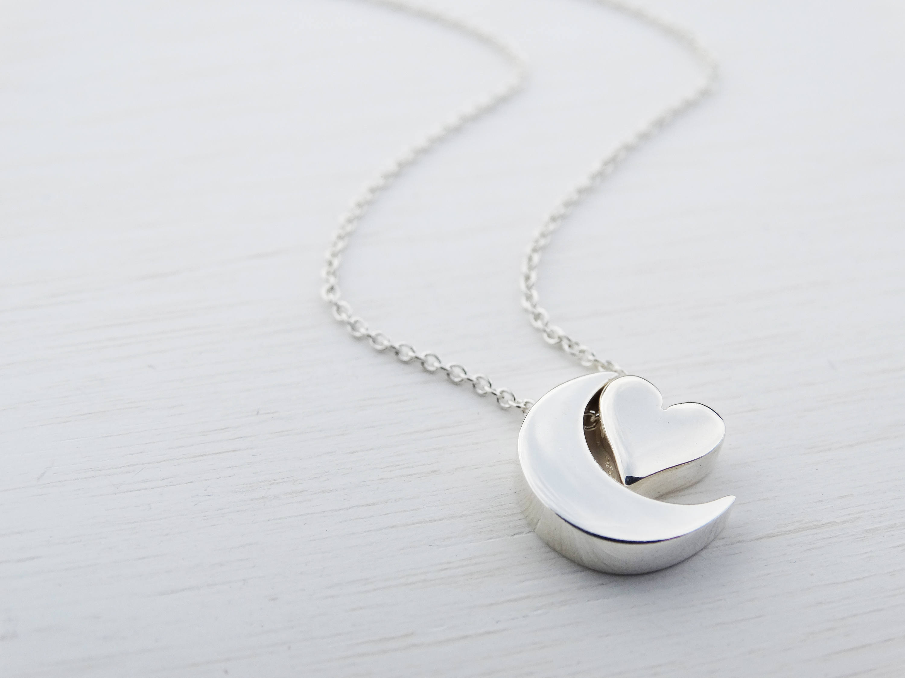 Silver Moon &amp; Heart Necklace, Sterling Silver, Love You To The Moon And Back