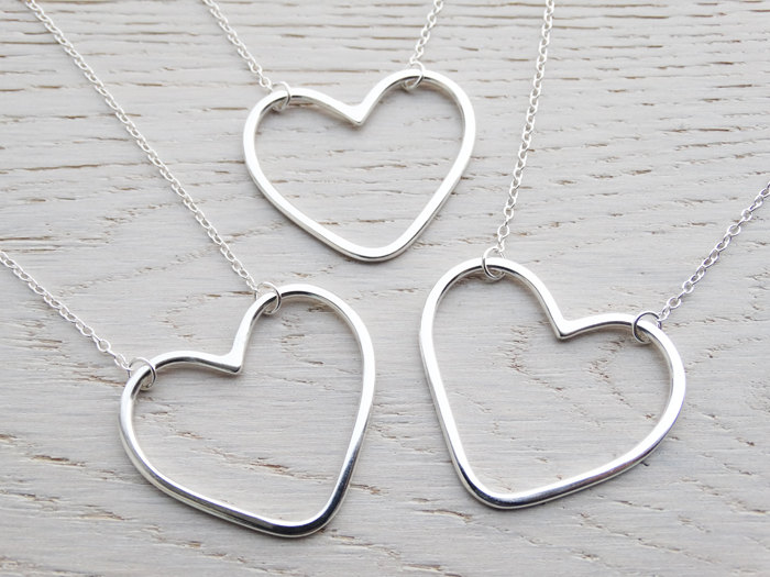 Silver Open Heart Necklace - Large Heart - Sterling Silver