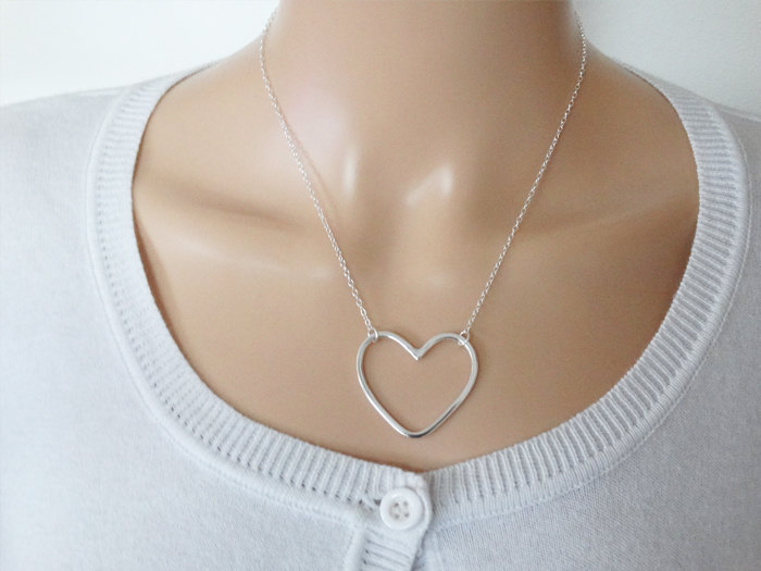 Silver Open Heart Necklace - Large Heart - Sterling Silver