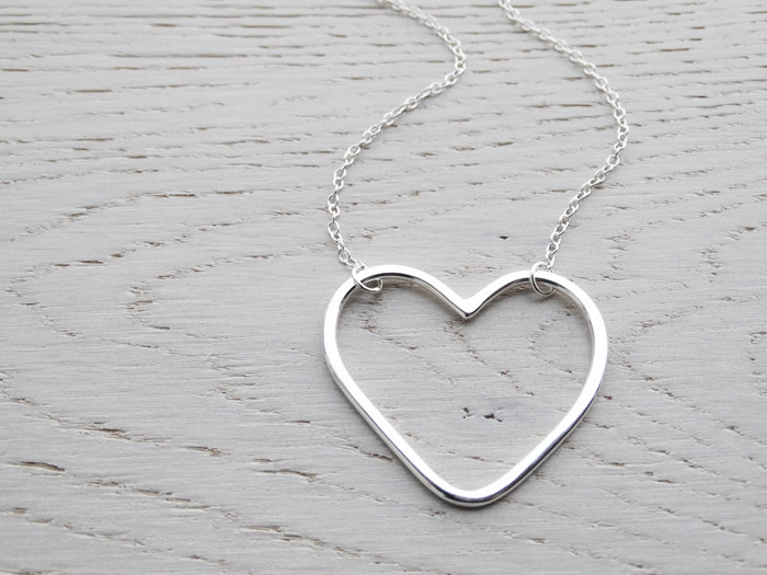 Silver Open Heart Necklace - Large Heart - Sterling Silver