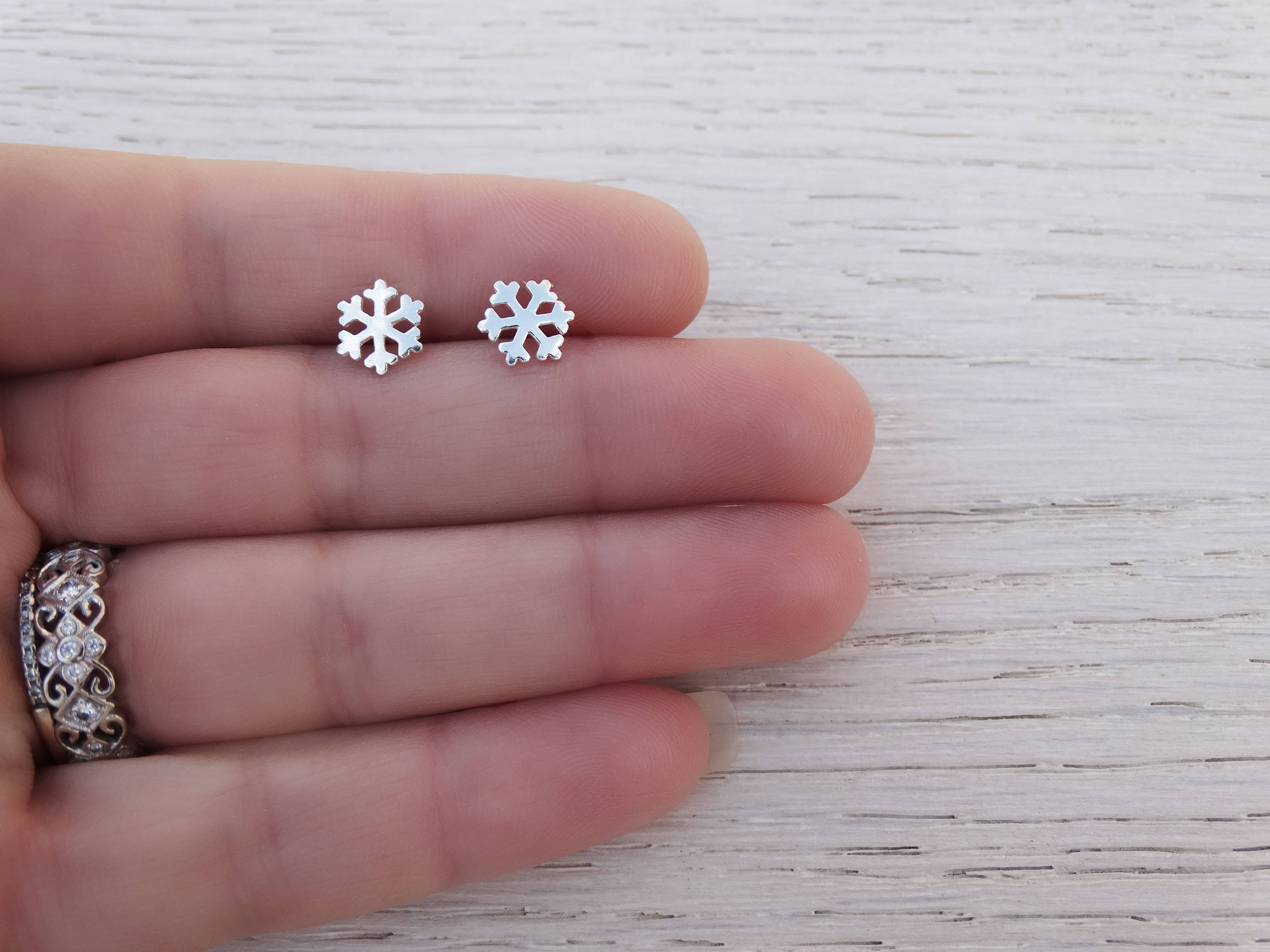 Silver Snowflake Stud Earrings, Sterling Silver