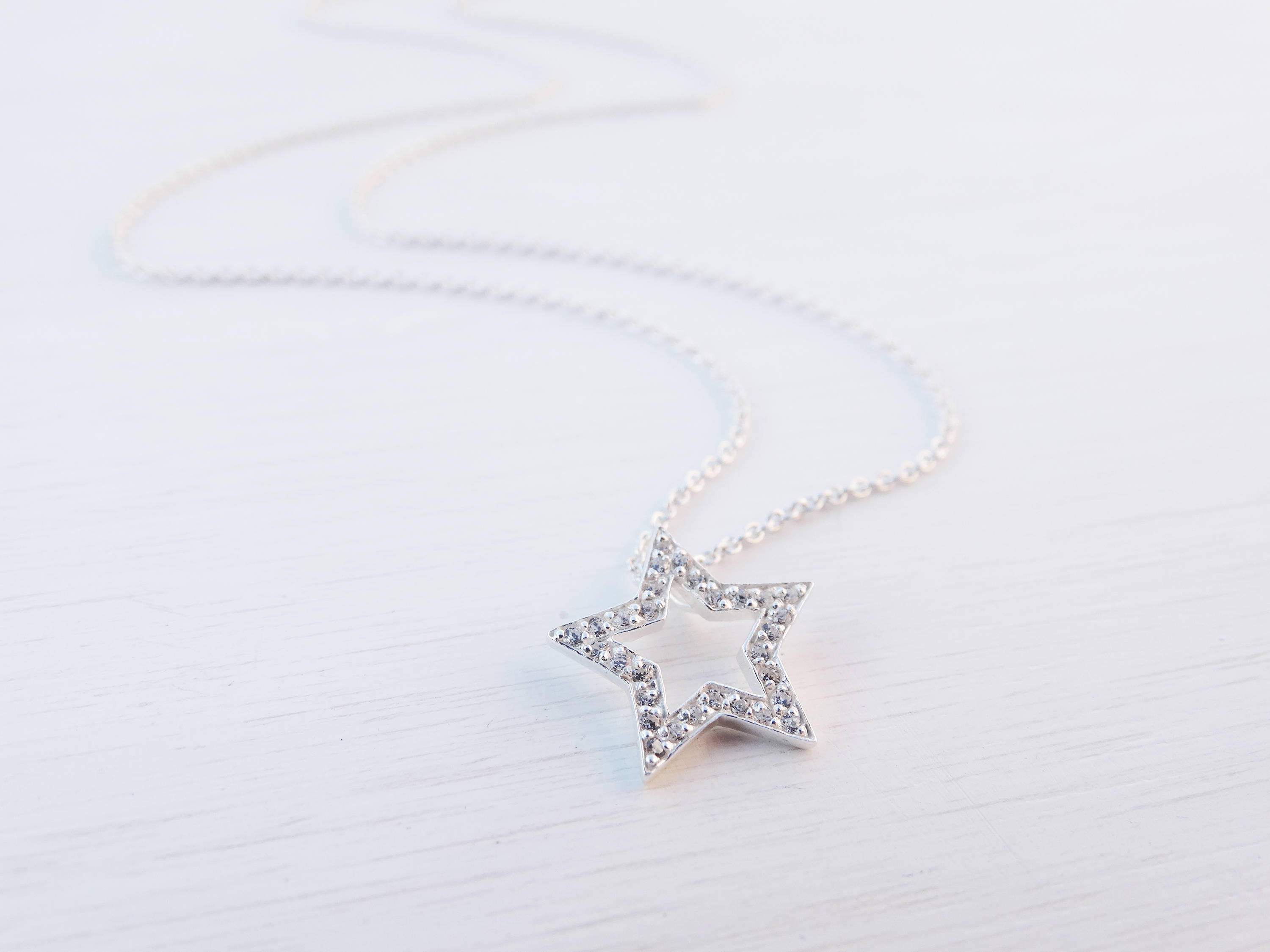 Silver Star Necklace, Cubic Zirconia, Sterling Silver