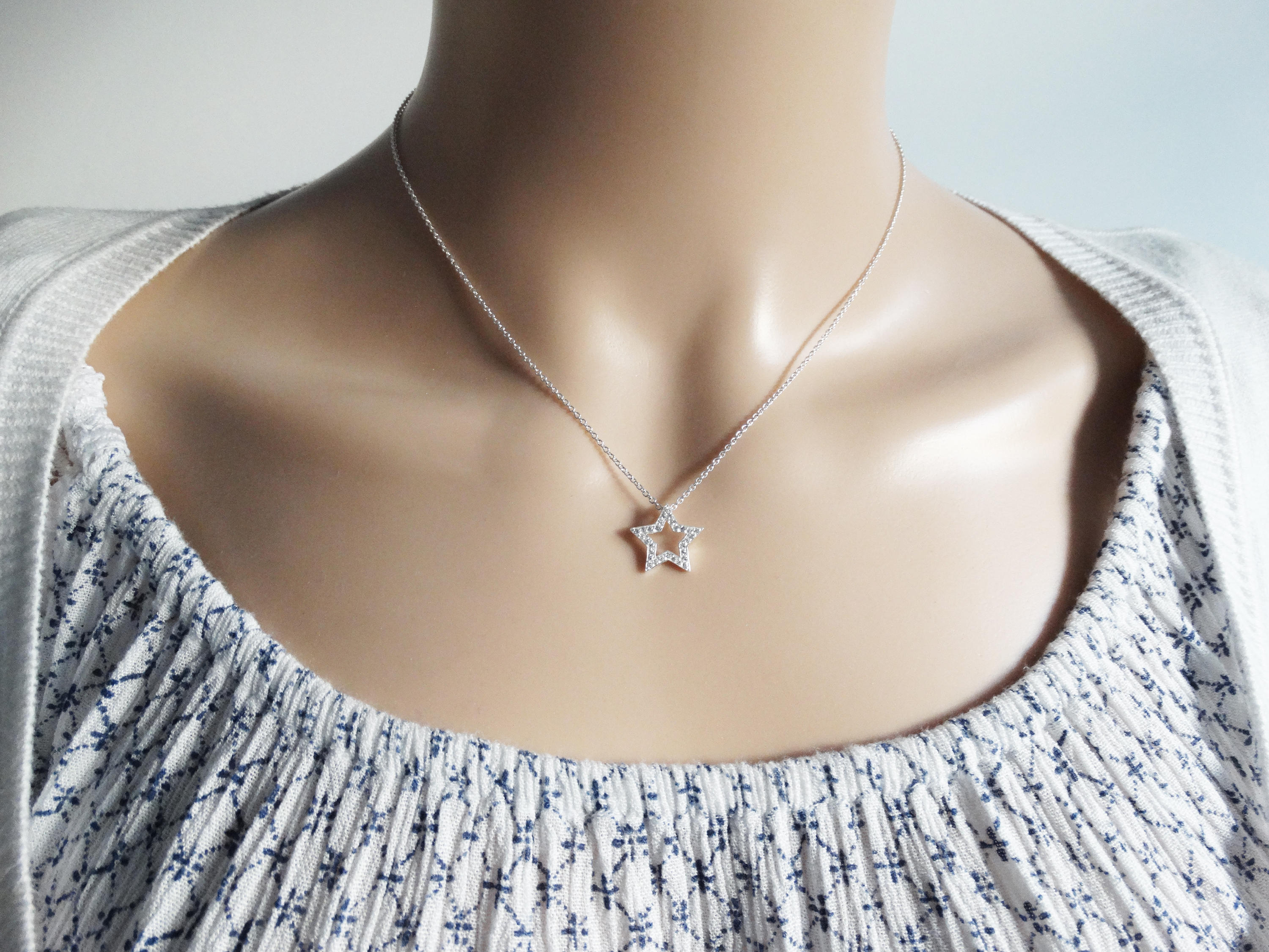 Silver Star Necklace, Cubic Zirconia, Sterling Silver