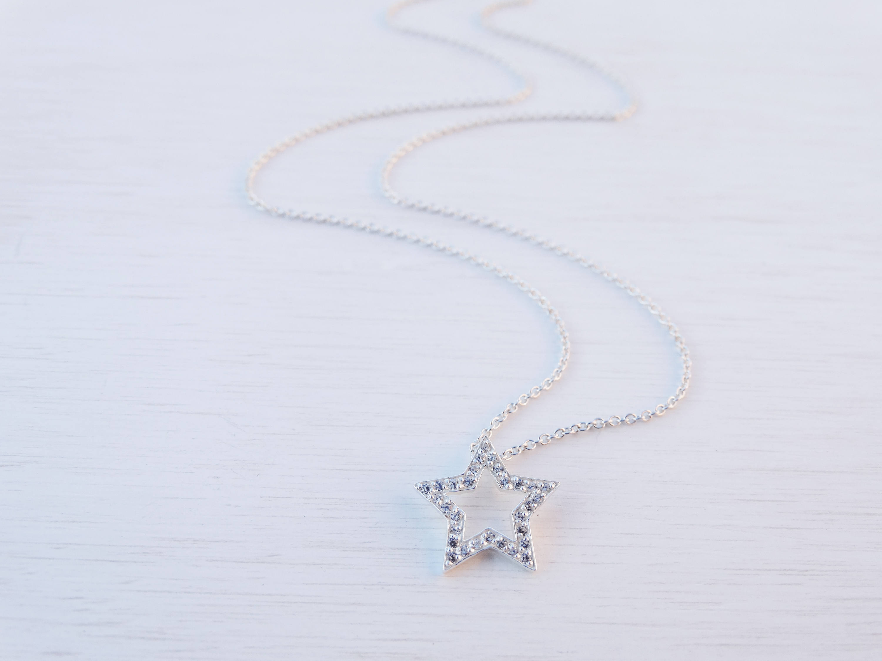 Silver Star Necklace, Cubic Zirconia, Sterling Silver