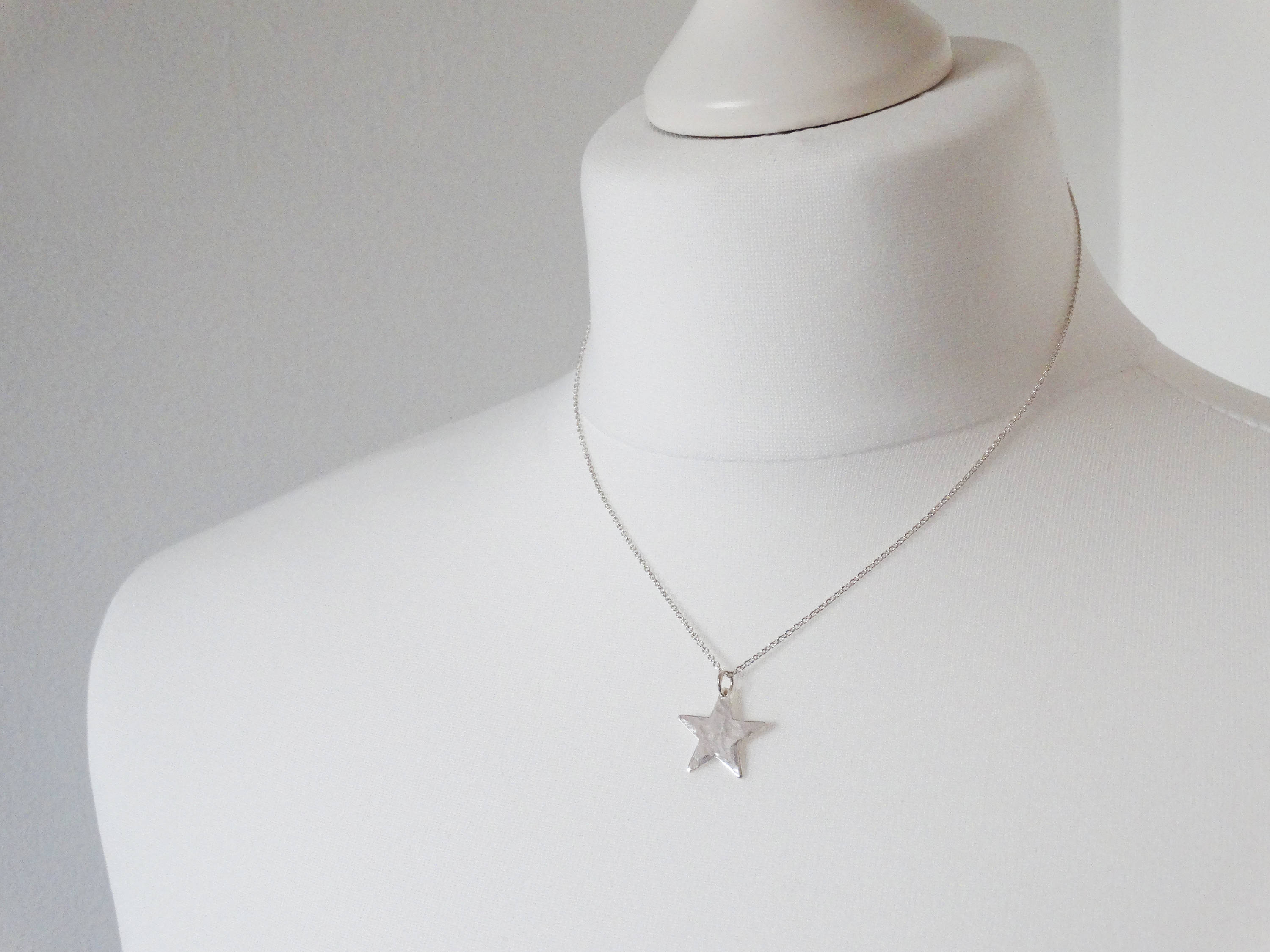 Silver Star Necklace, Hammered Finish, Sterling Silver