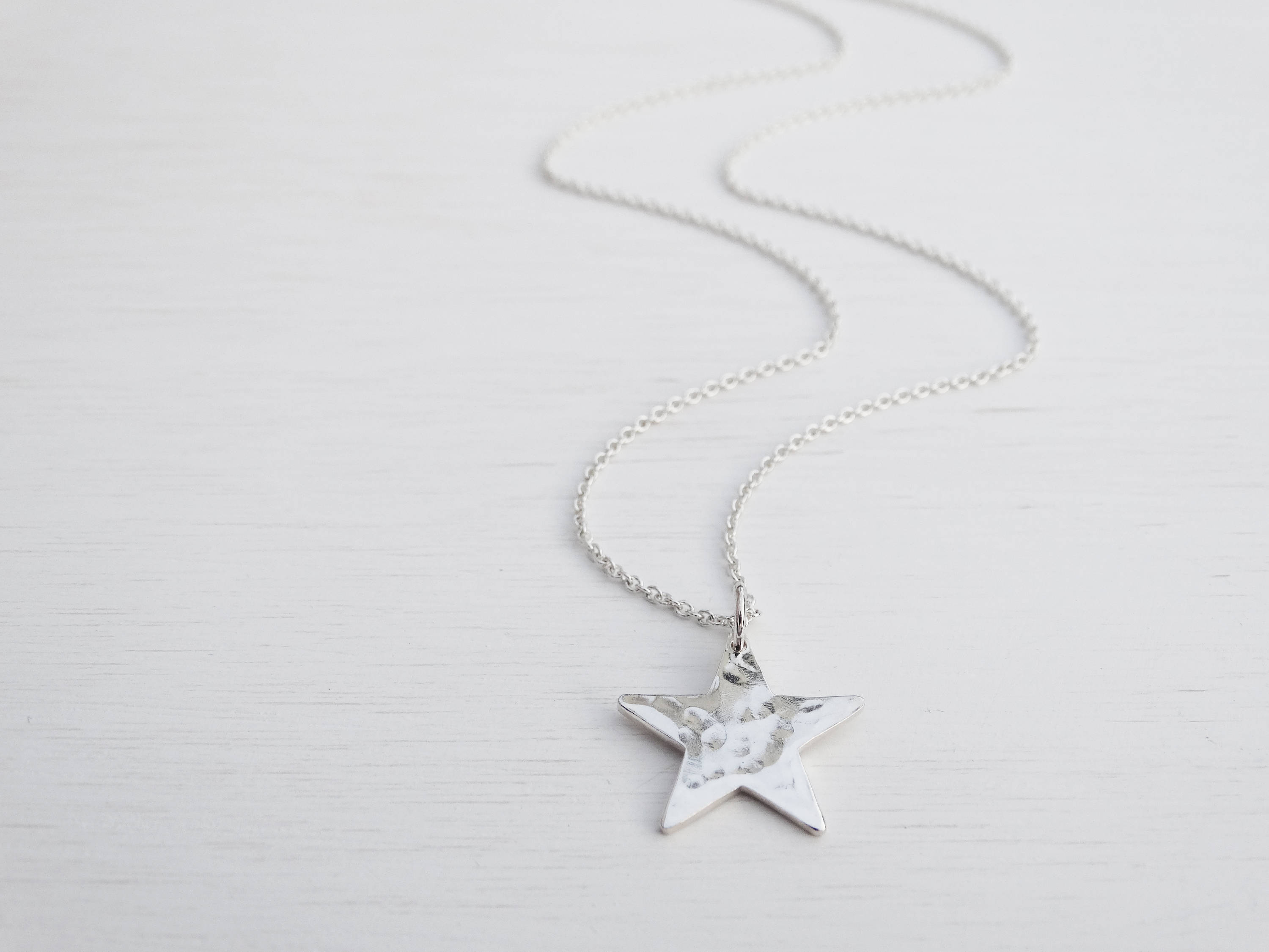 Silver Star Necklace, Hammered Finish, Sterling Silver