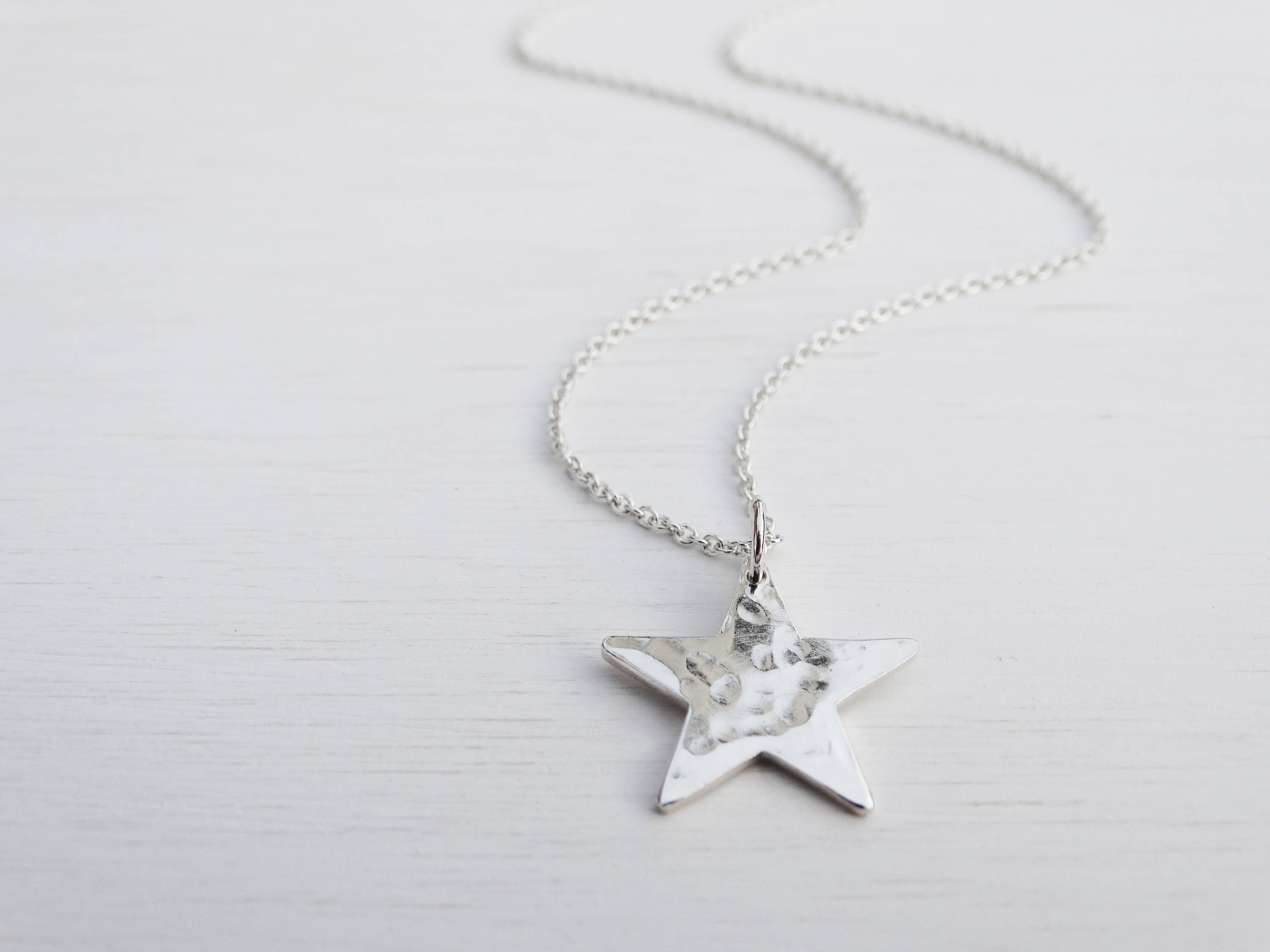 Silver Star Necklace, Hammered Finish, Sterling Silver