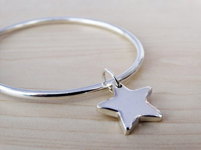 Solid Silver Bangle &amp; Star, Sterling Silver