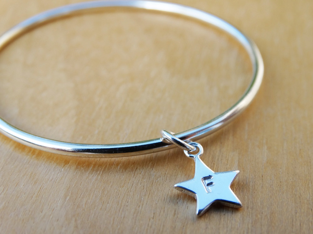 Sterling Silver Childrens Bracelet With Star - Personalised Christening Bracelet