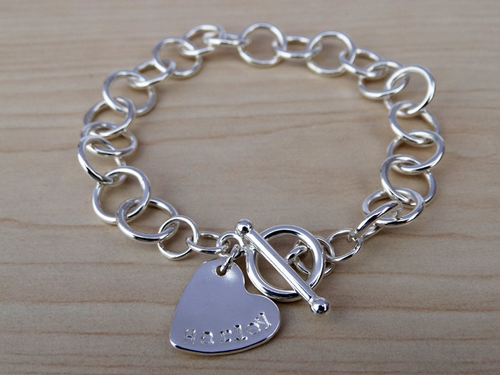 Sterling Silver Link Bracelet With Heart