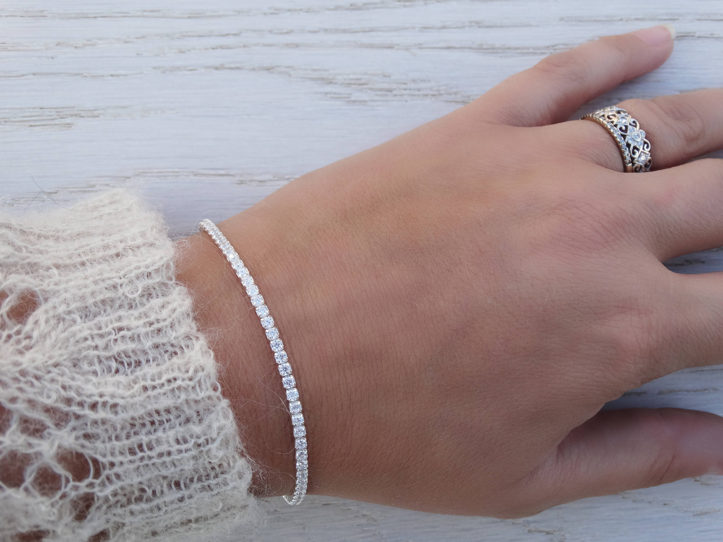 Sterling Silver Tennis Bracelet, Cubic Zirconia