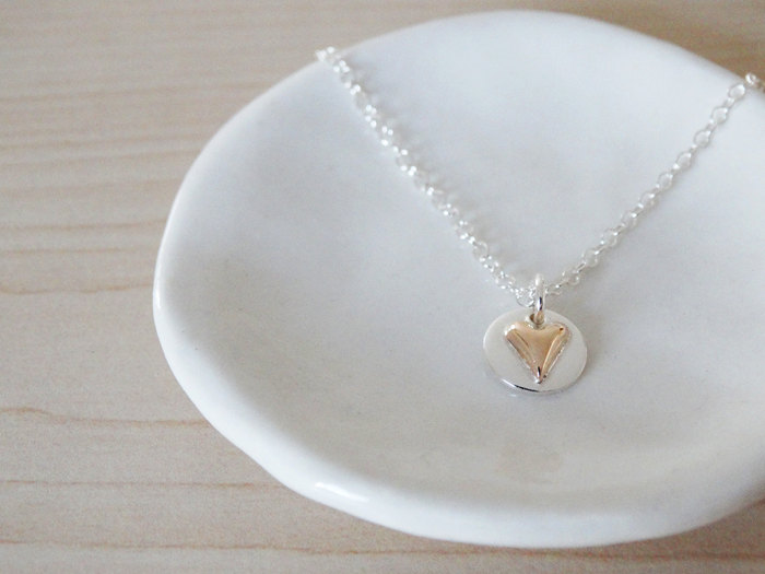 Tiny 18ct Gold Heart &amp; Silver Circle Necklace - Sterling Silver