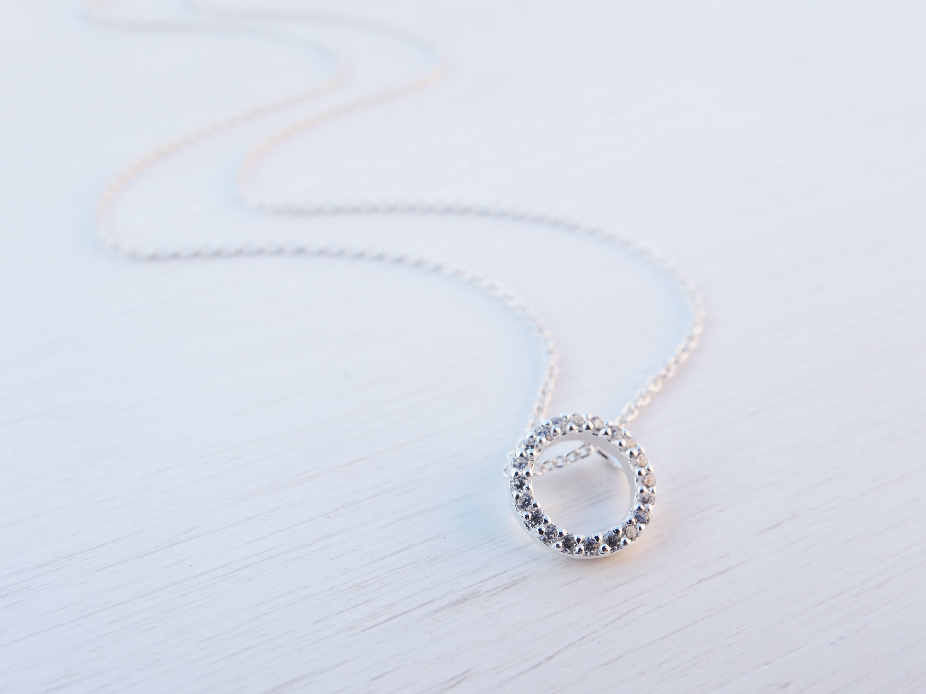 Tiny Circle Necklace, Cubic Zirconia, Sterling Silver