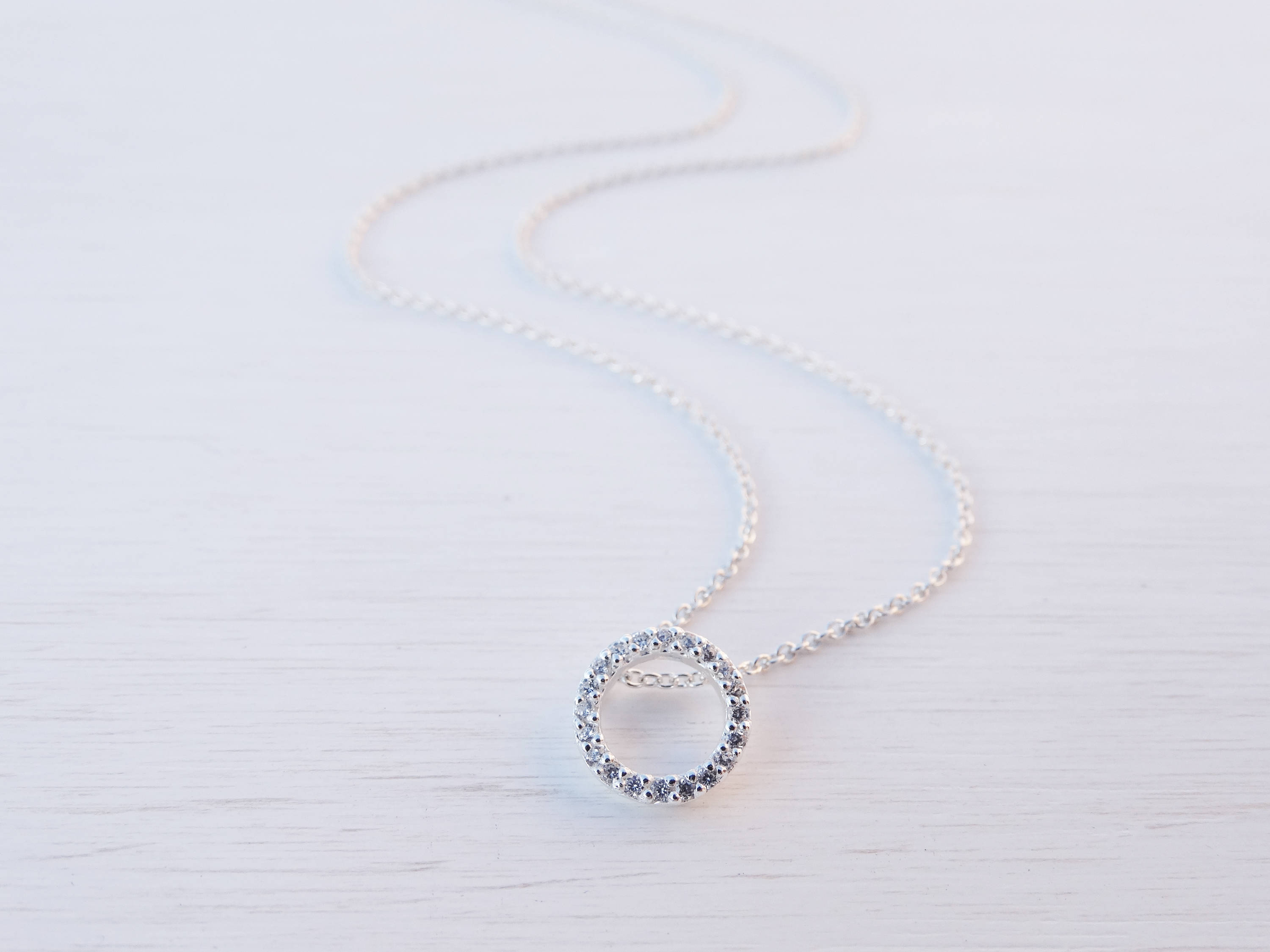 Tiny Circle Necklace, Cubic Zirconia, Sterling Silver