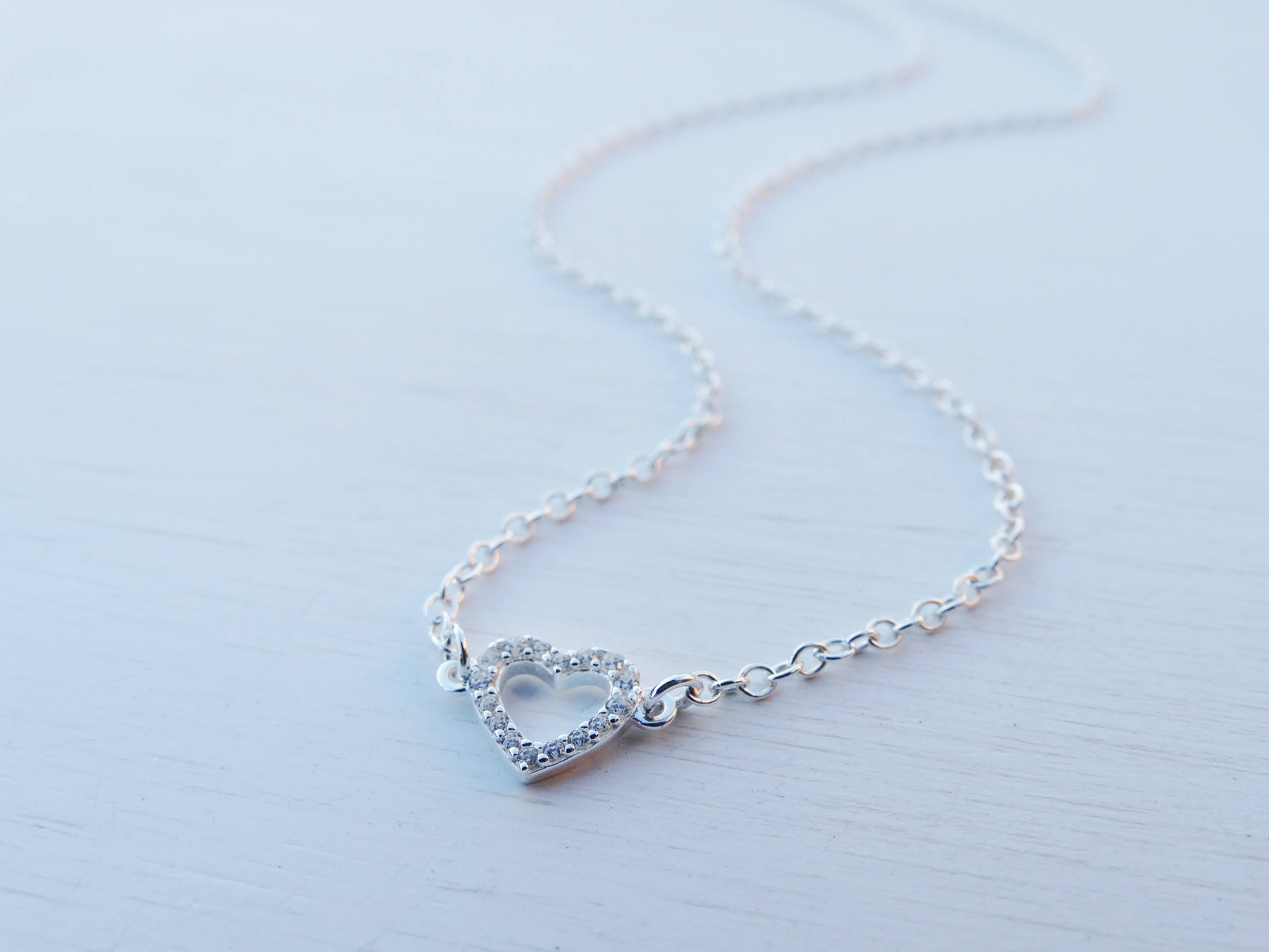 Tiny Heart Necklace, Cubic Zirconia, Sterling Silver