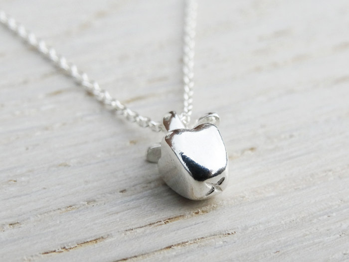 Tiny Silver Apple Necklace - Sterling Silver - Teacher Gift