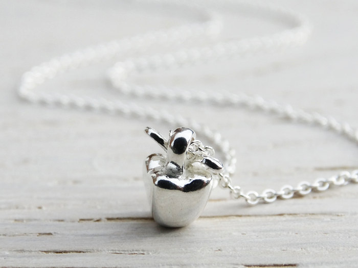 Tiny Silver Apple Necklace - Sterling Silver - Teacher Gift