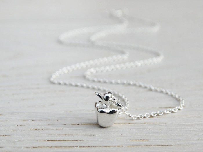 Tiny Silver Apple Necklace - Sterling Silver - Teacher Gift