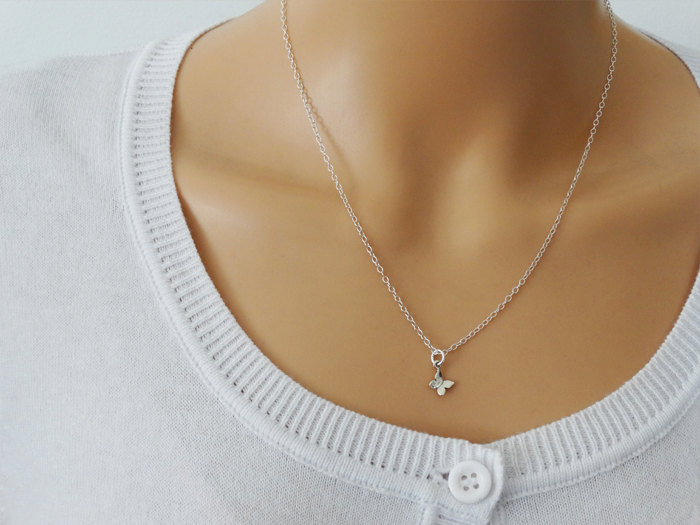 Tiny Silver Butterfly Necklace - Sterling Silver