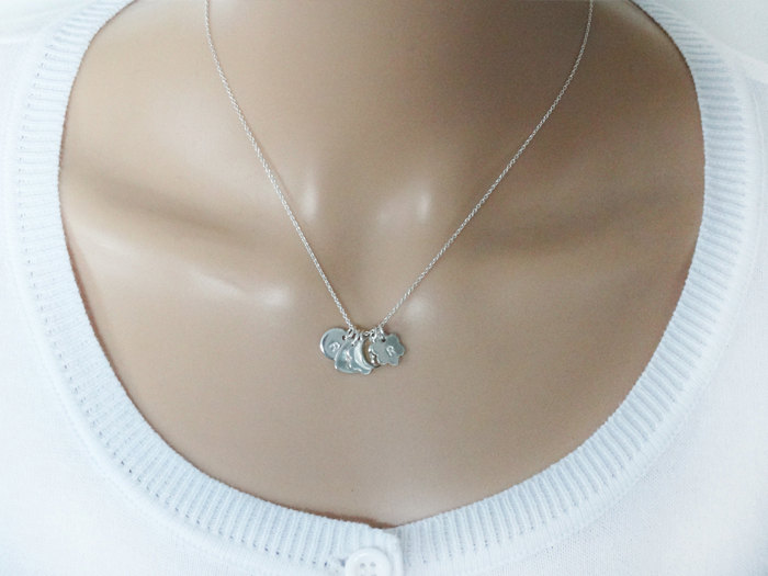 Tiny Silver Charms Necklace With Initial, Sterling Silver
