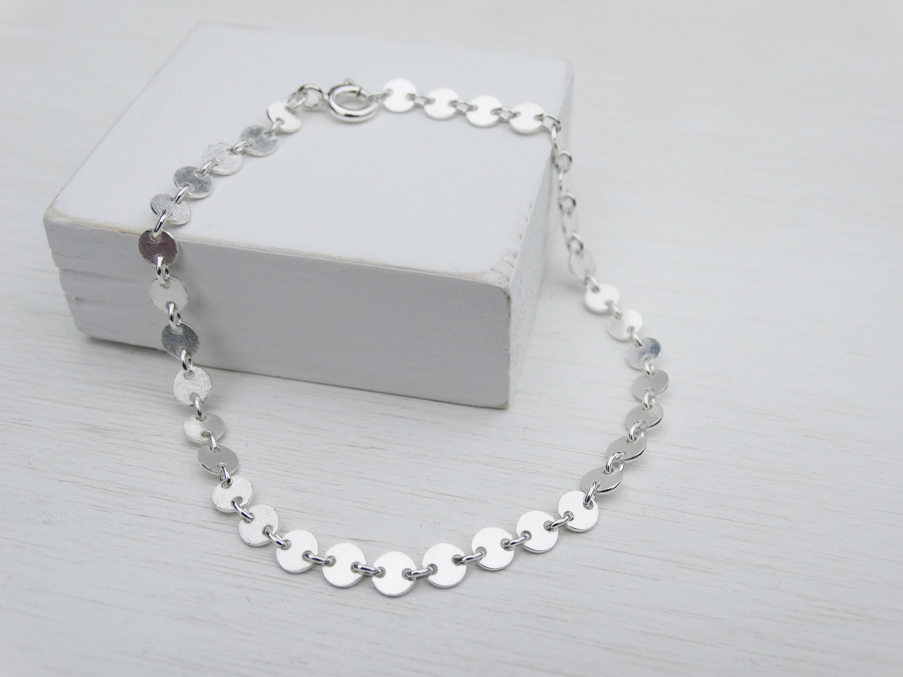 Tiny Silver Discs Bracelet, Sterling Silver