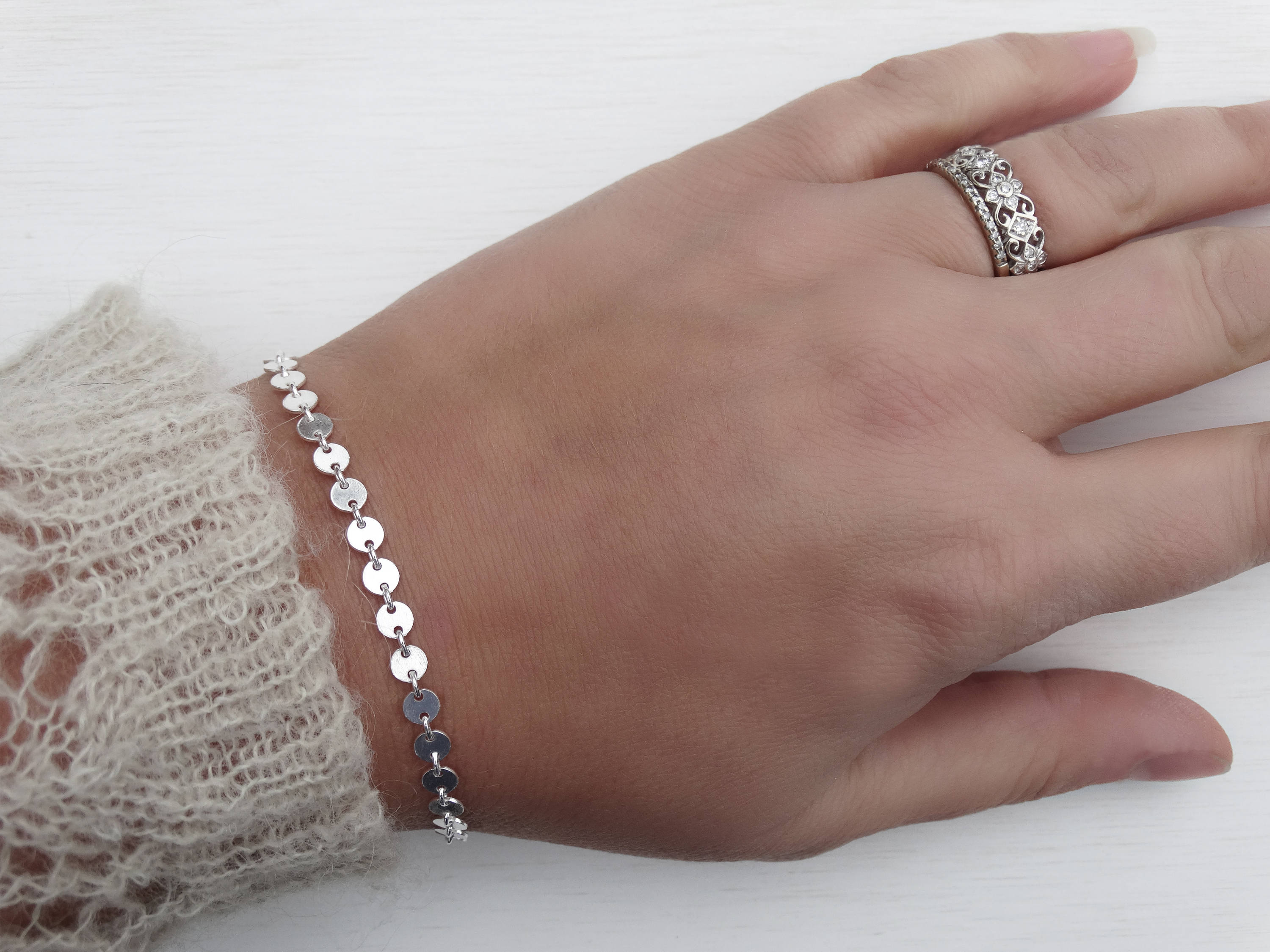 Tiny Silver Discs Bracelet, Sterling Silver