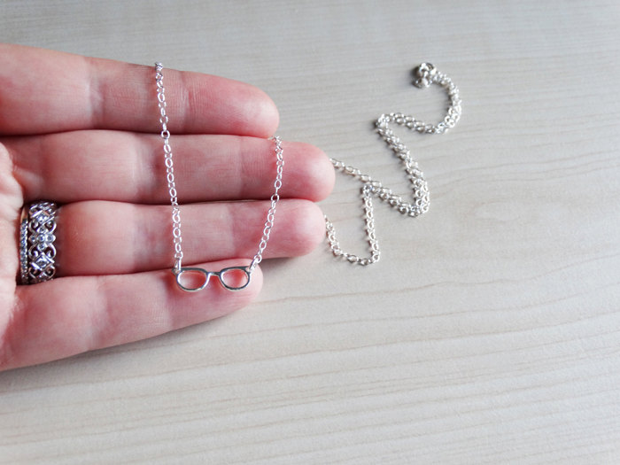 Tiny Silver Glasses Necklace - Sterling Silver