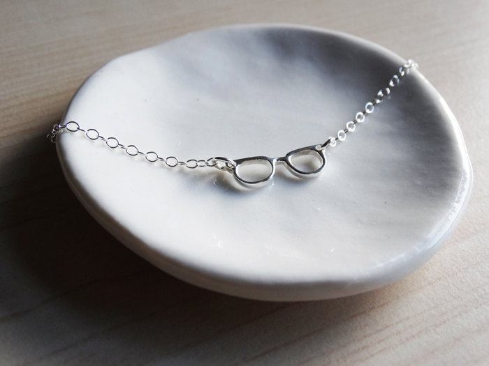 Tiny Silver Glasses Necklace - Sterling Silver