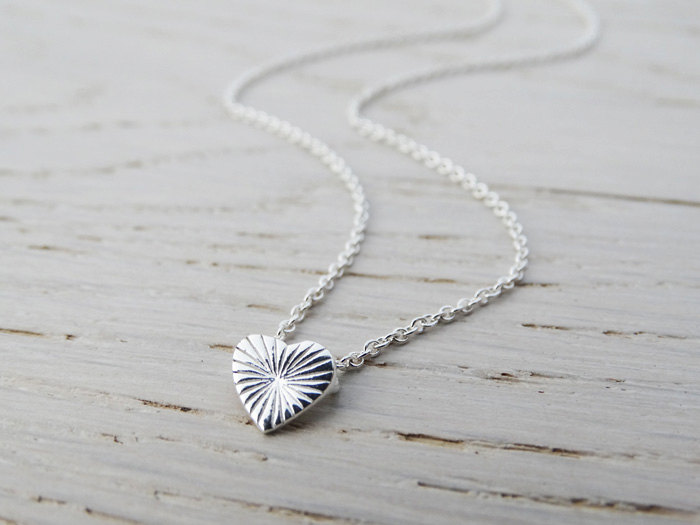 Tiny Silver Heart Necklace - Textured - Sterling Silver