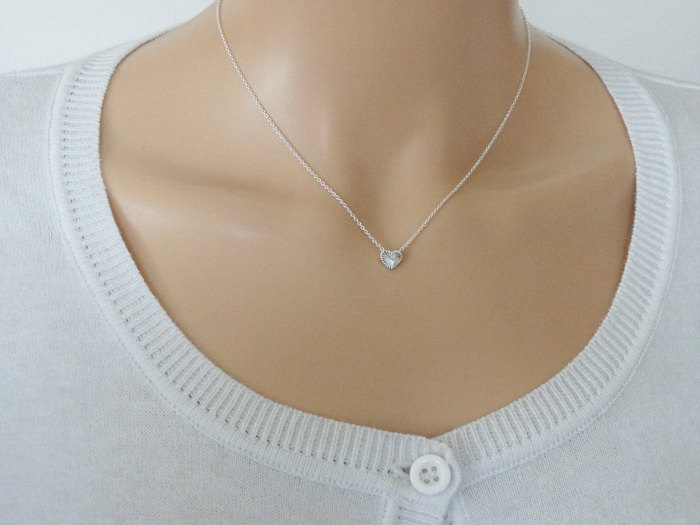 Tiny Silver Heart Necklace - Textured - Sterling Silver