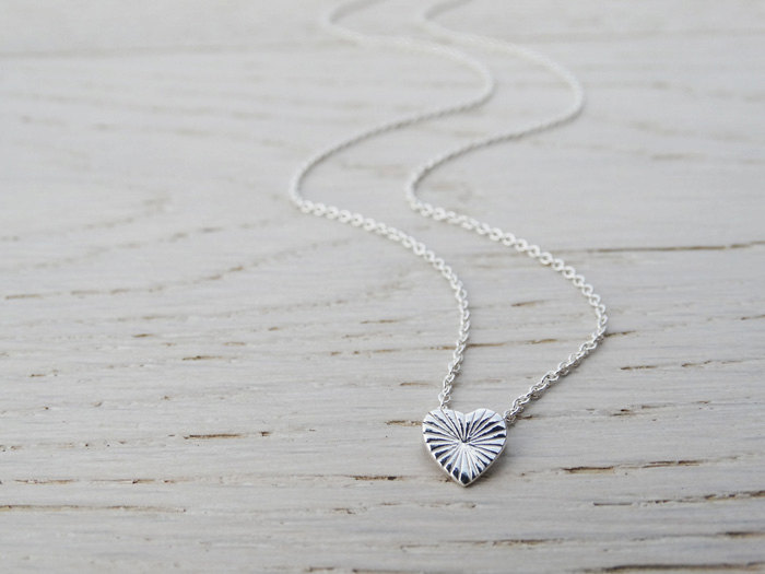 Tiny Silver Heart Necklace - Textured - Sterling Silver