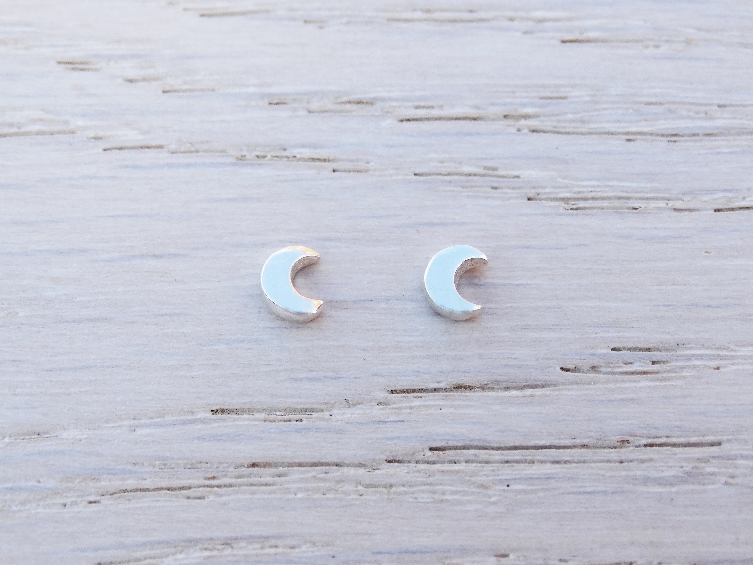Tiny Silver Moon Studs, Sterling Silver, Crescent Moon Earrings