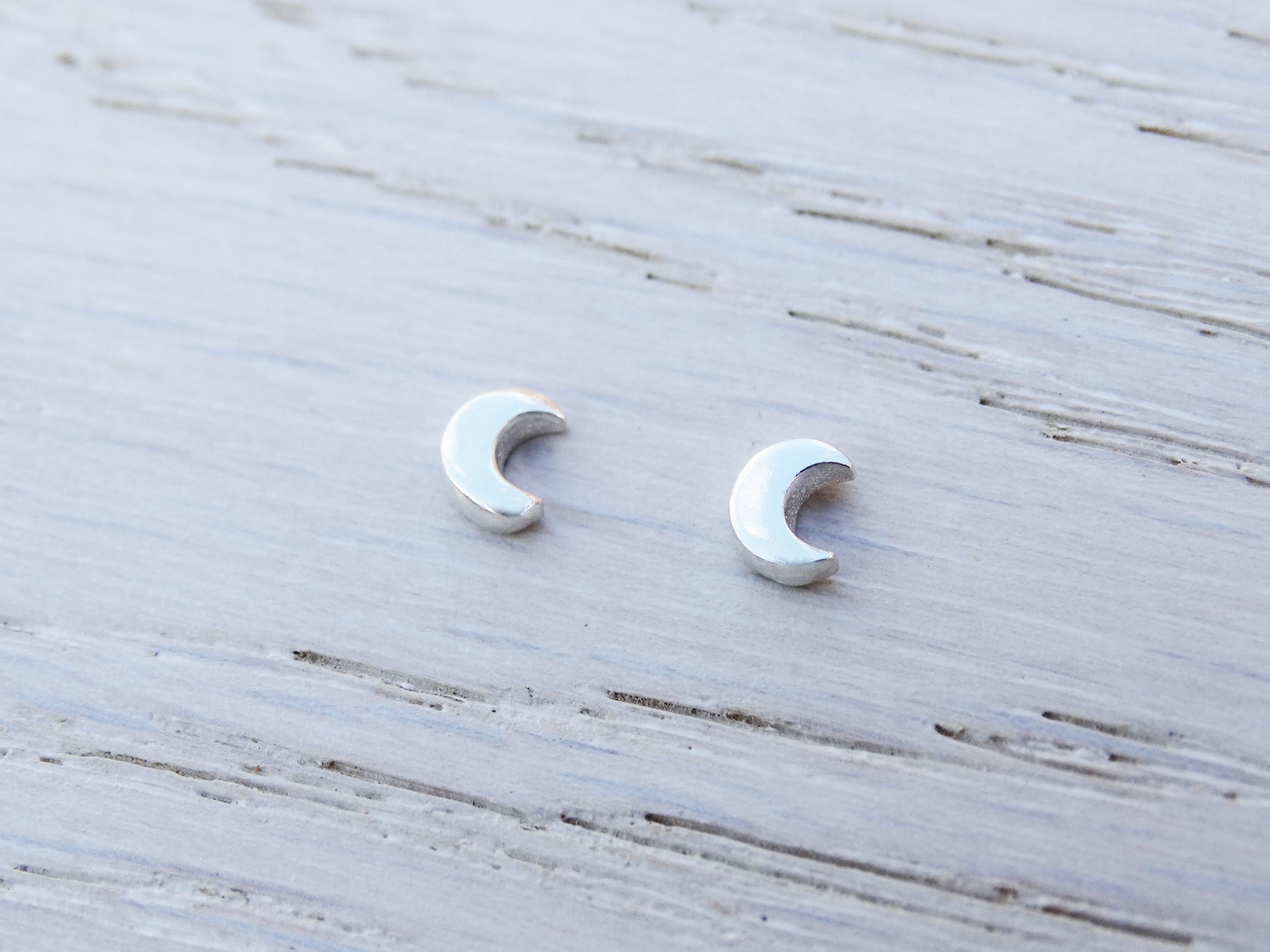 Tiny Silver Moon Studs, Sterling Silver, Crescent Moon Earrings