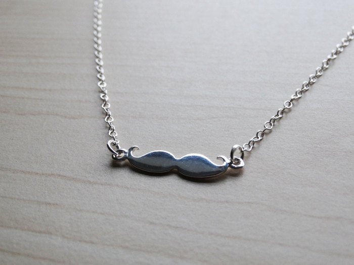 Tiny Silver Moustache Necklace - Sterling Silver