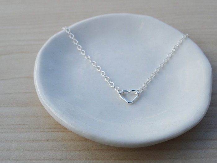 Tiny Silver Open Heart Necklace - Sterling Silver