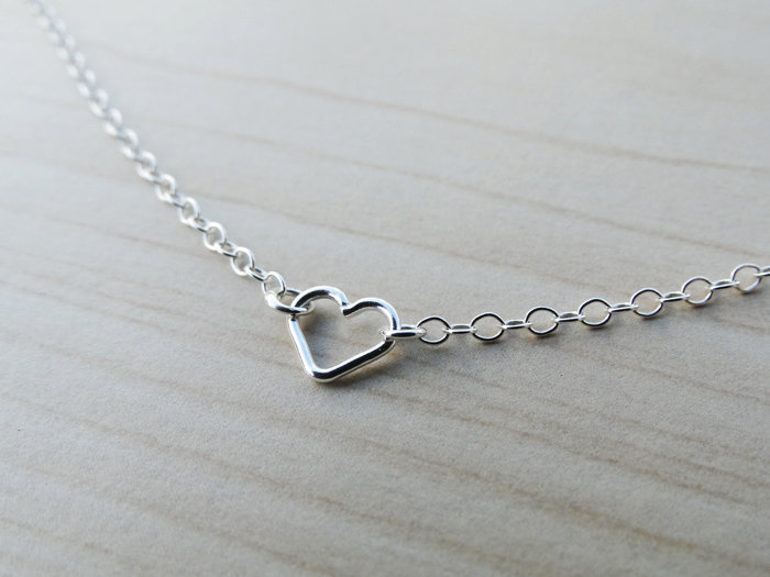 Tiny Silver Open Heart Necklace - Sterling Silver