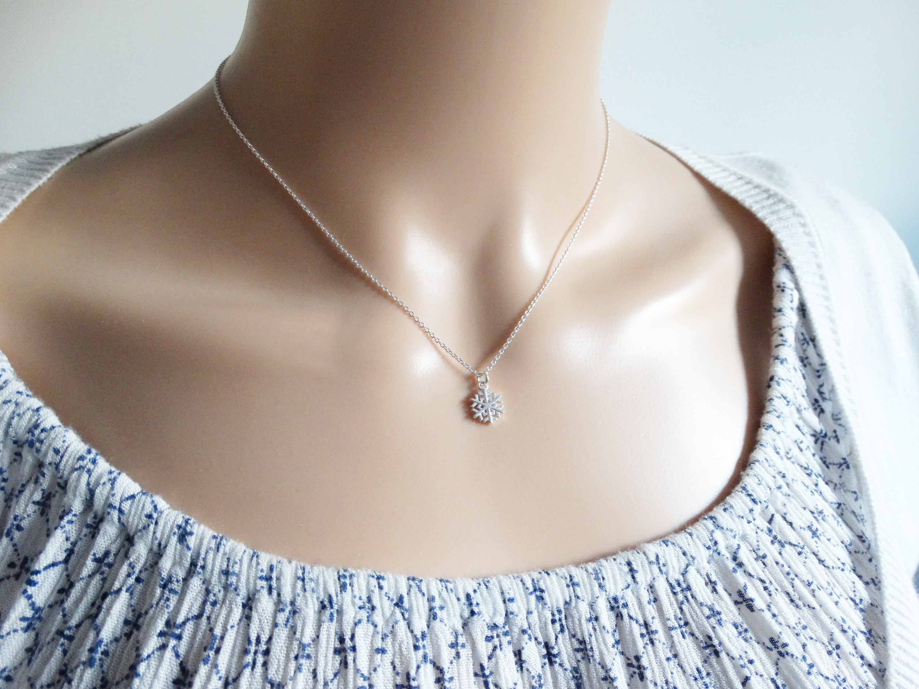 Tiny Silver Snowflake Necklace, Sterling Silver