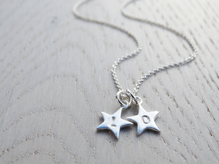 Tiny Silver Star Necklace, 2 Stars With Initials, Personalised, Sterling Silver