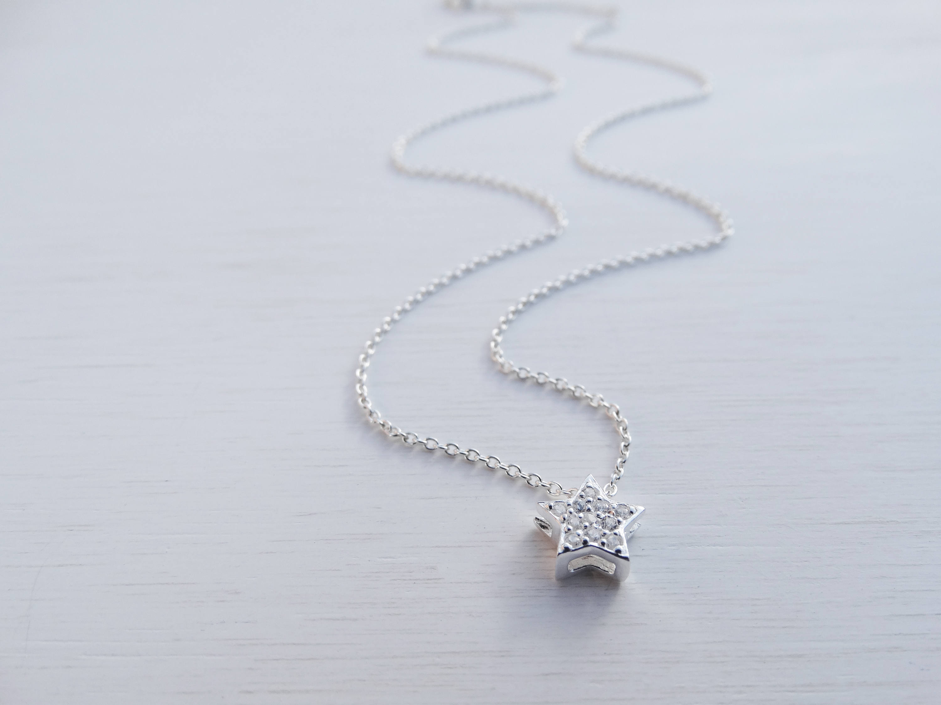 Tiny Silver Star Necklace, Cubic Zirconia, Sterling Silver
