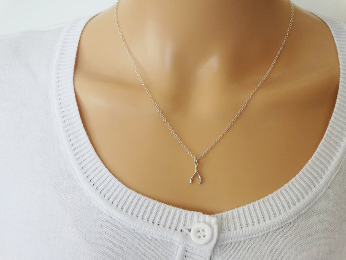 Tiny Silver Wishbone Necklace - Good Luck Charm - Sterling Silver