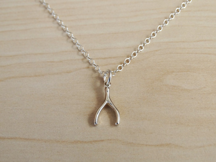 Tiny Silver Wishbone Necklace - Good Luck Charm - Sterling Silver