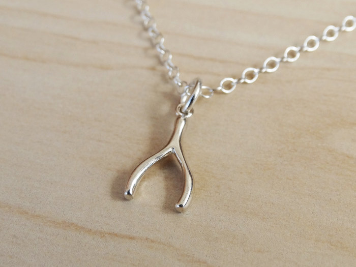 Tiny Silver Wishbone Necklace - Good Luck Charm - Sterling Silver