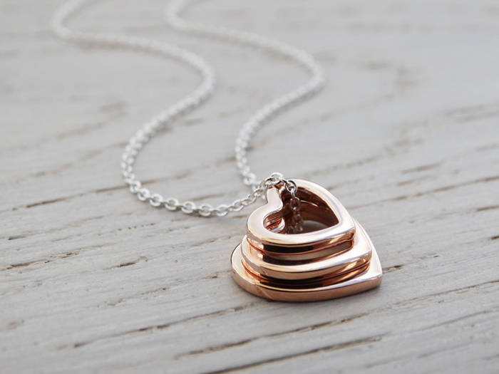 Triple Heart Necklace ~ Sterling Silver &amp; Rose Gold