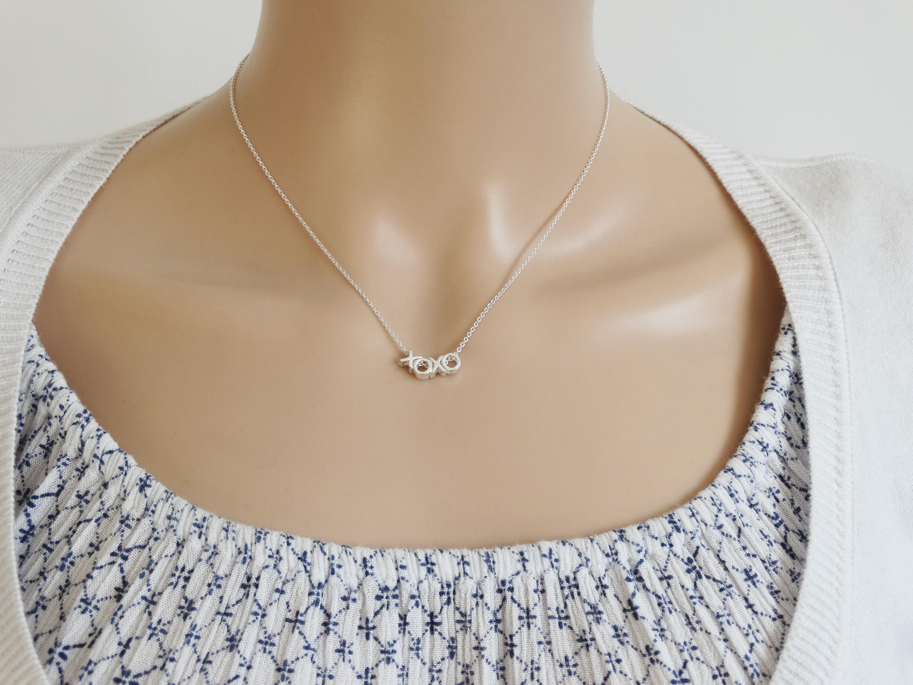 XOXO Silver Necklace, Hugs &amp; Kisses, Sterling Silver