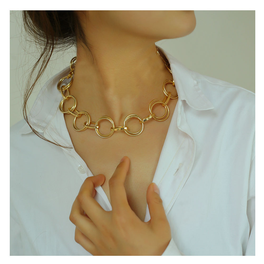 Gold-Tone Double Circle Link Necklace