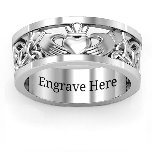 Sterling Silver Men's Celtic Claddagh Band Ring - Handmade By AOL Special