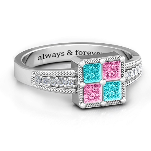 Vintage Princess Cut Ring with Shoulder Accents - Handmade By AOL Special